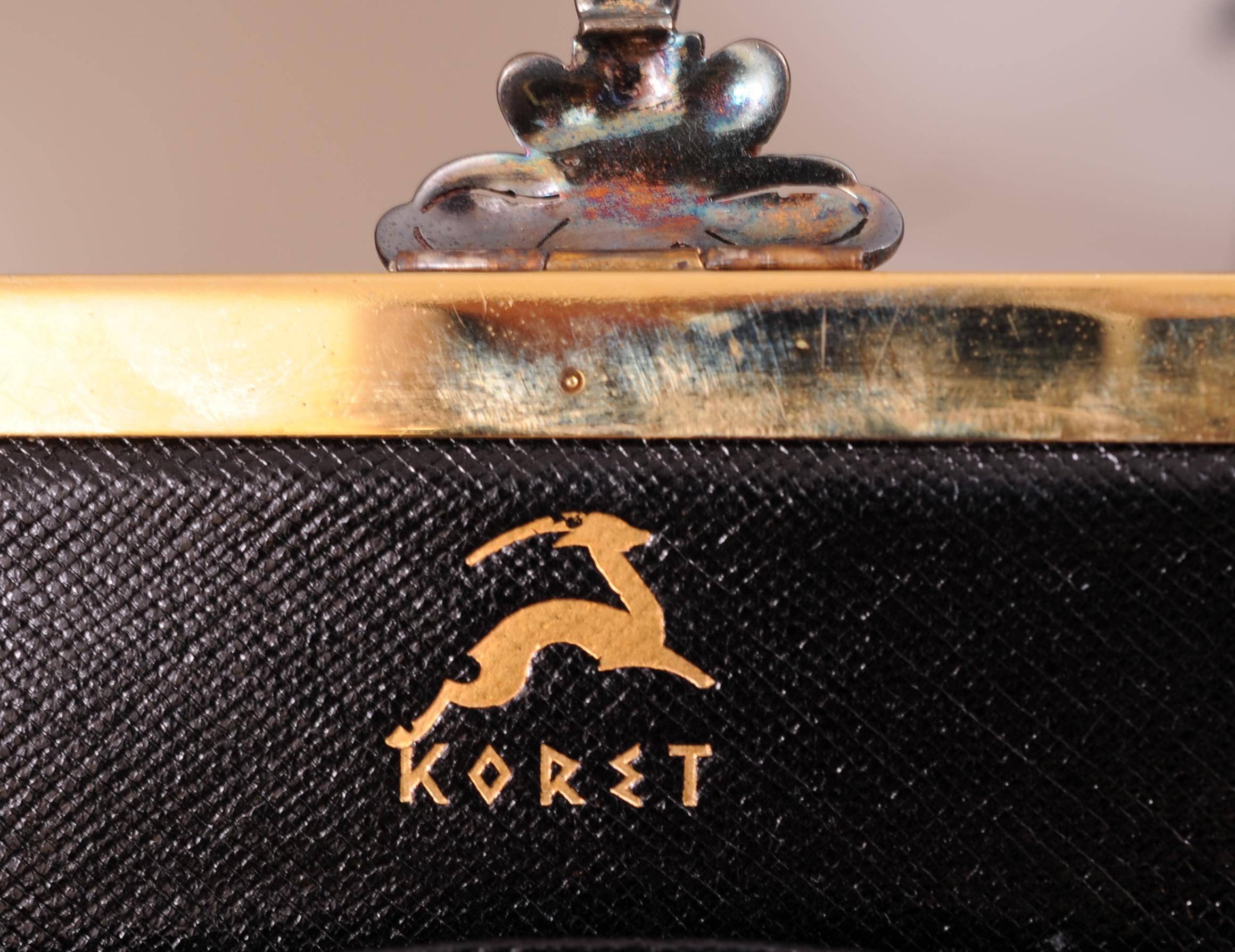 Koret Black Crocodile Handbag Jeweled Enamel Frame Made in France Never Used 2