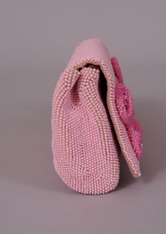 Hand Made Pink Beaded Clutch with a Bubblegum Pink Beaded Flower Applique