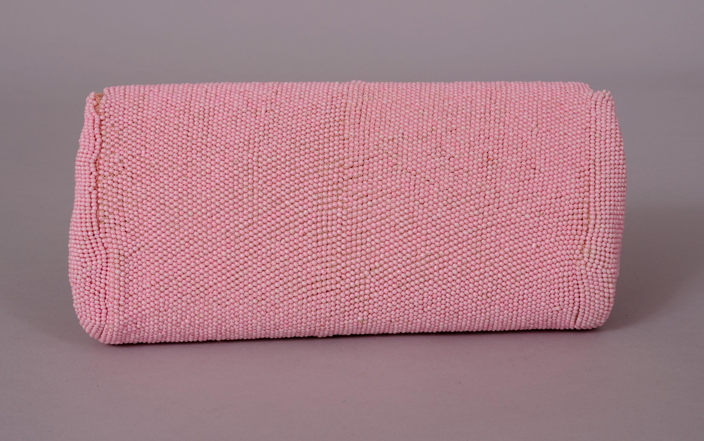 pink beaded clutch bag