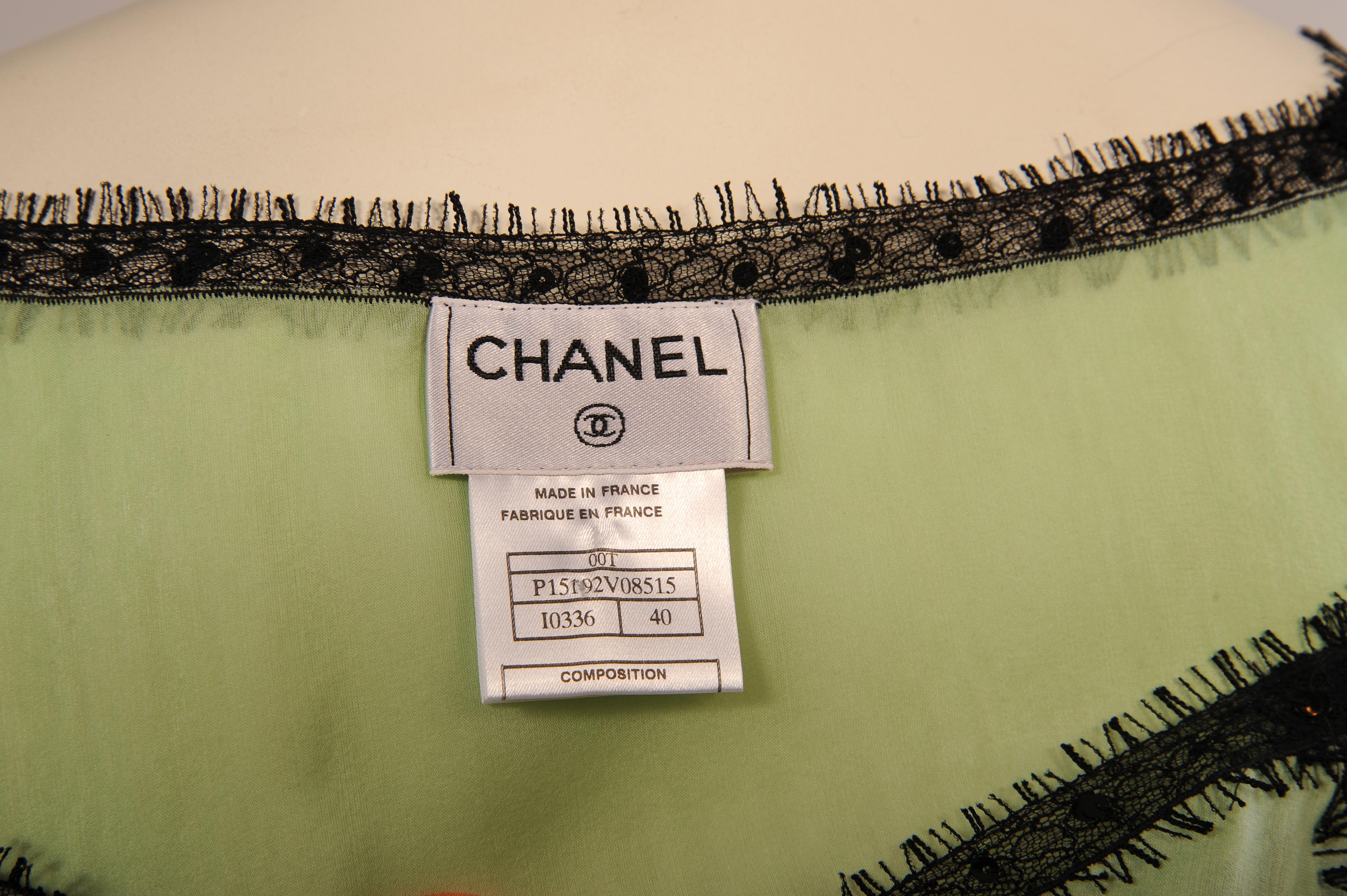 Chanel Printed Silk Camisole Top with Sequins and Lace Trim 2