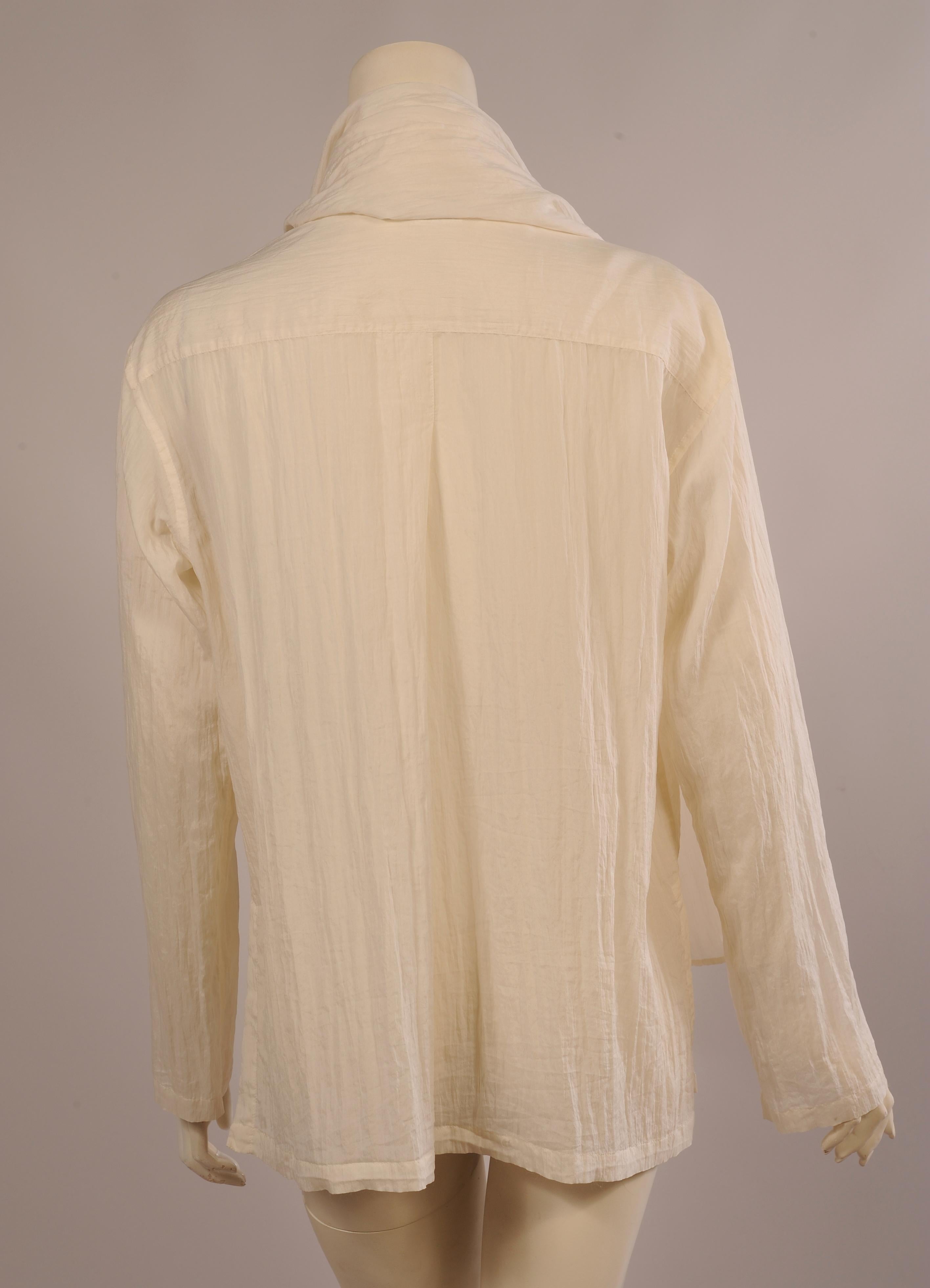 Beige Issey Miyake Cream Silk Blouse with Attached Scarf