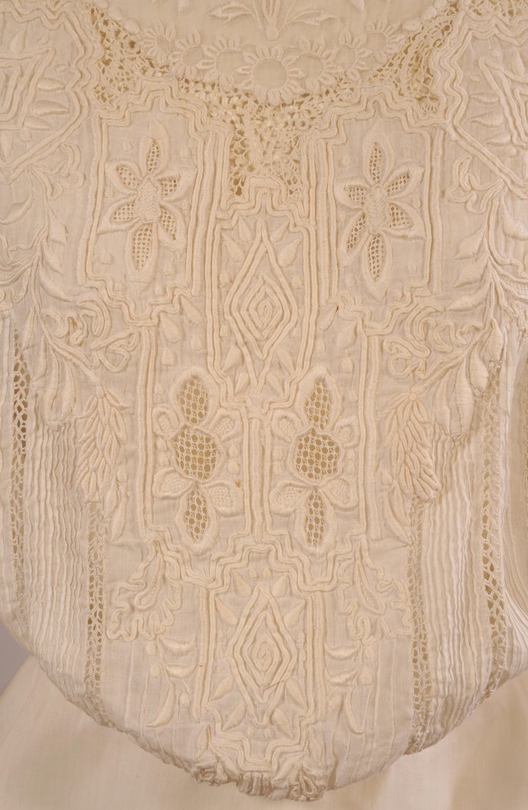 Victorian High Collared Hand Embroidered Linen Blouse at 1stDibs