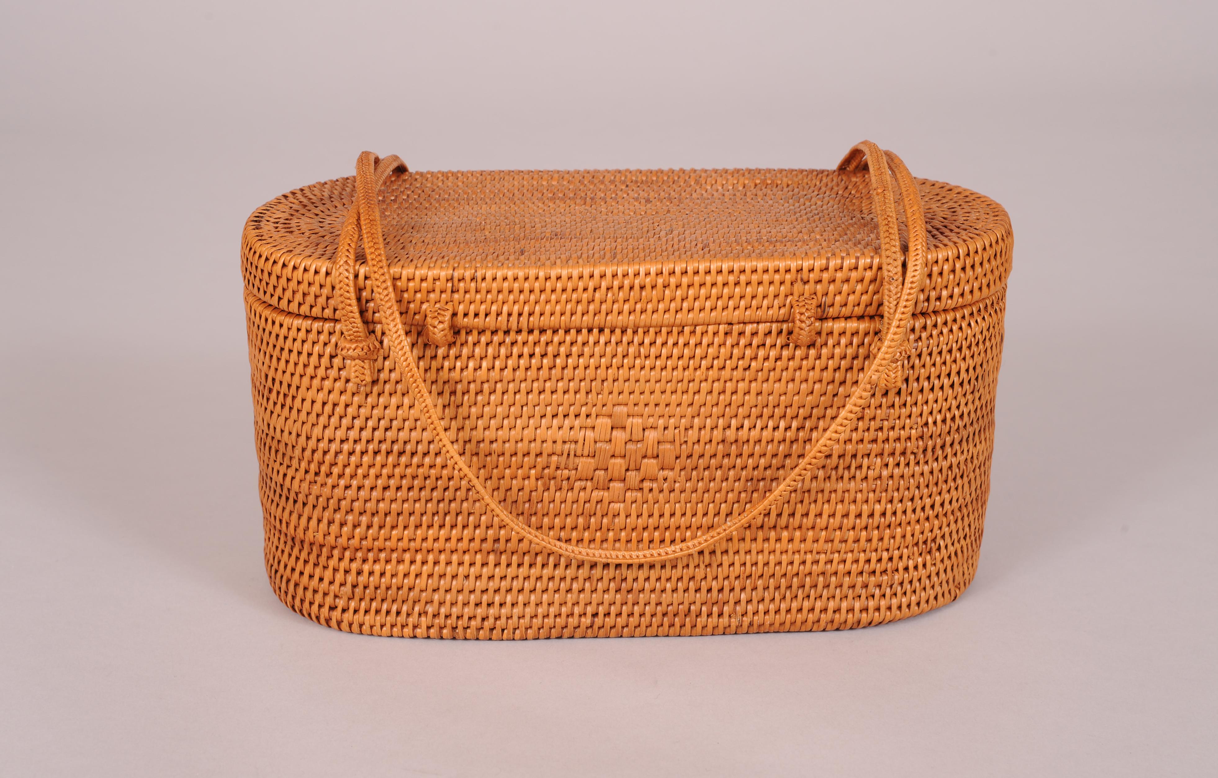 Orange 1950's Woven Straw Box Bag
