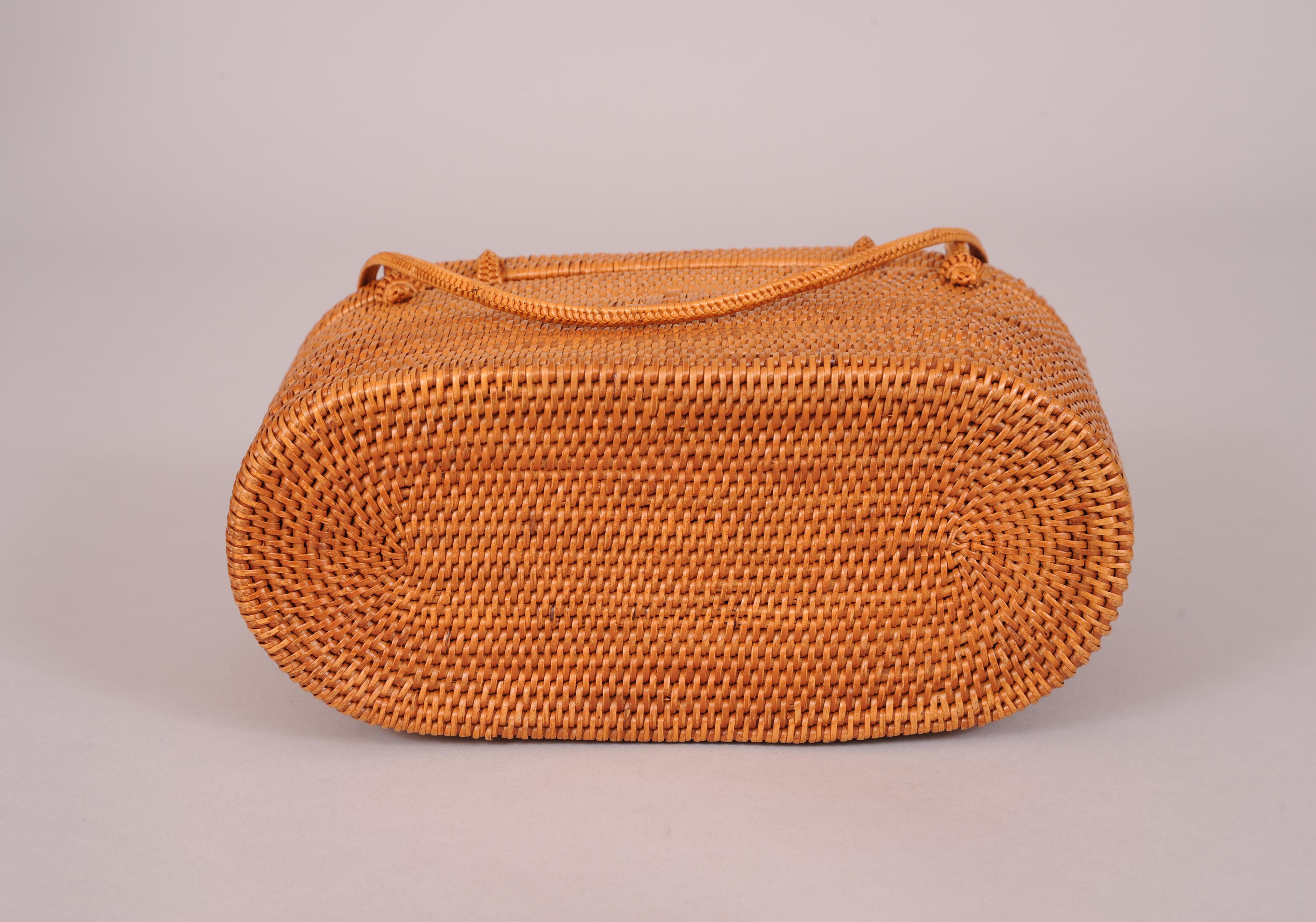 1950's Woven Straw Box Bag In Excellent Condition In New Hope, PA