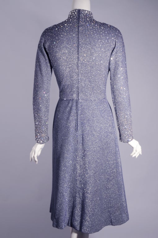 Women's Pauline Trigere Navy Blue Dress Studded with Rhinestones