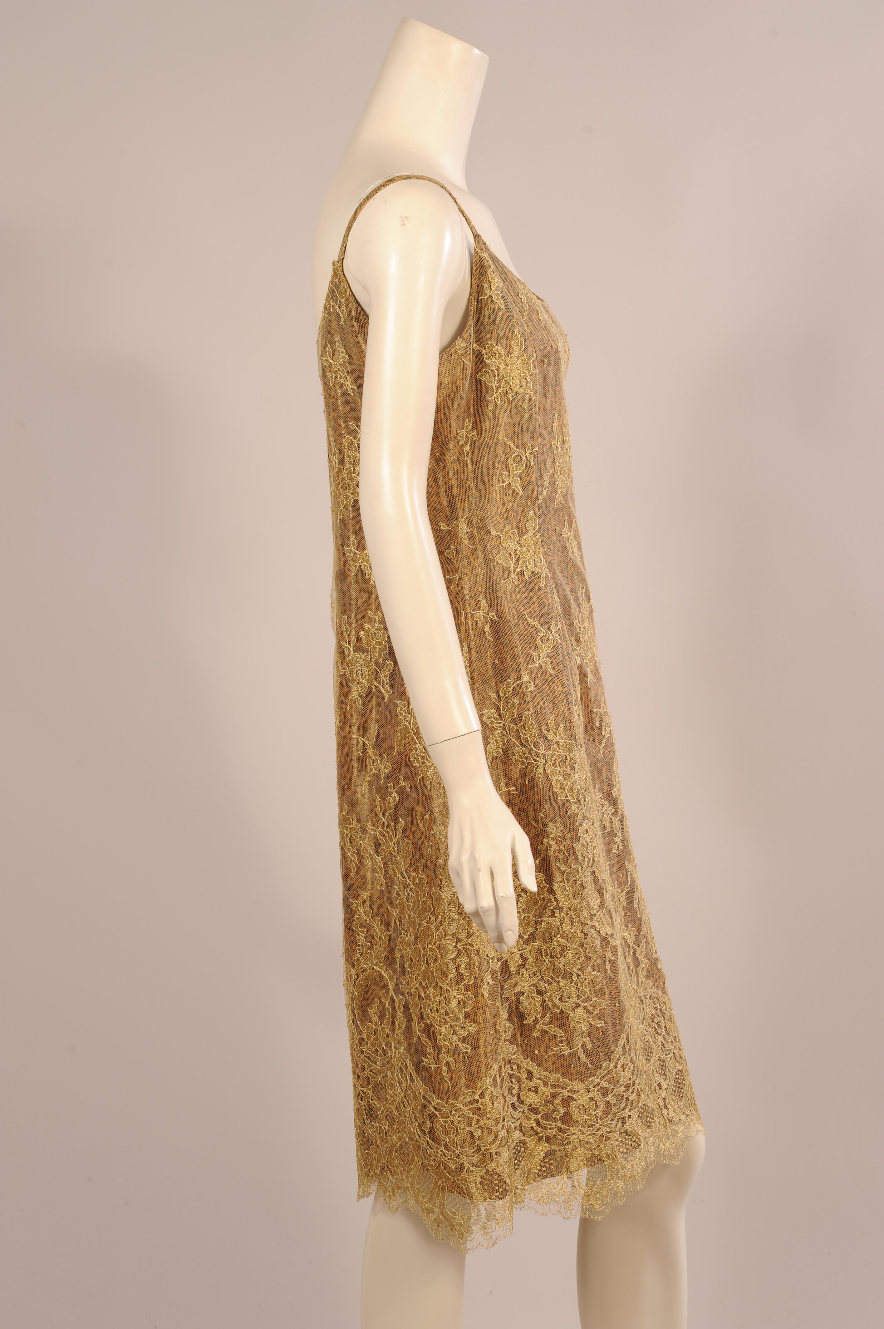Jean-Louis Scherrer Gold Lace over Leopard Print Dress In Excellent Condition For Sale In New Hope, PA