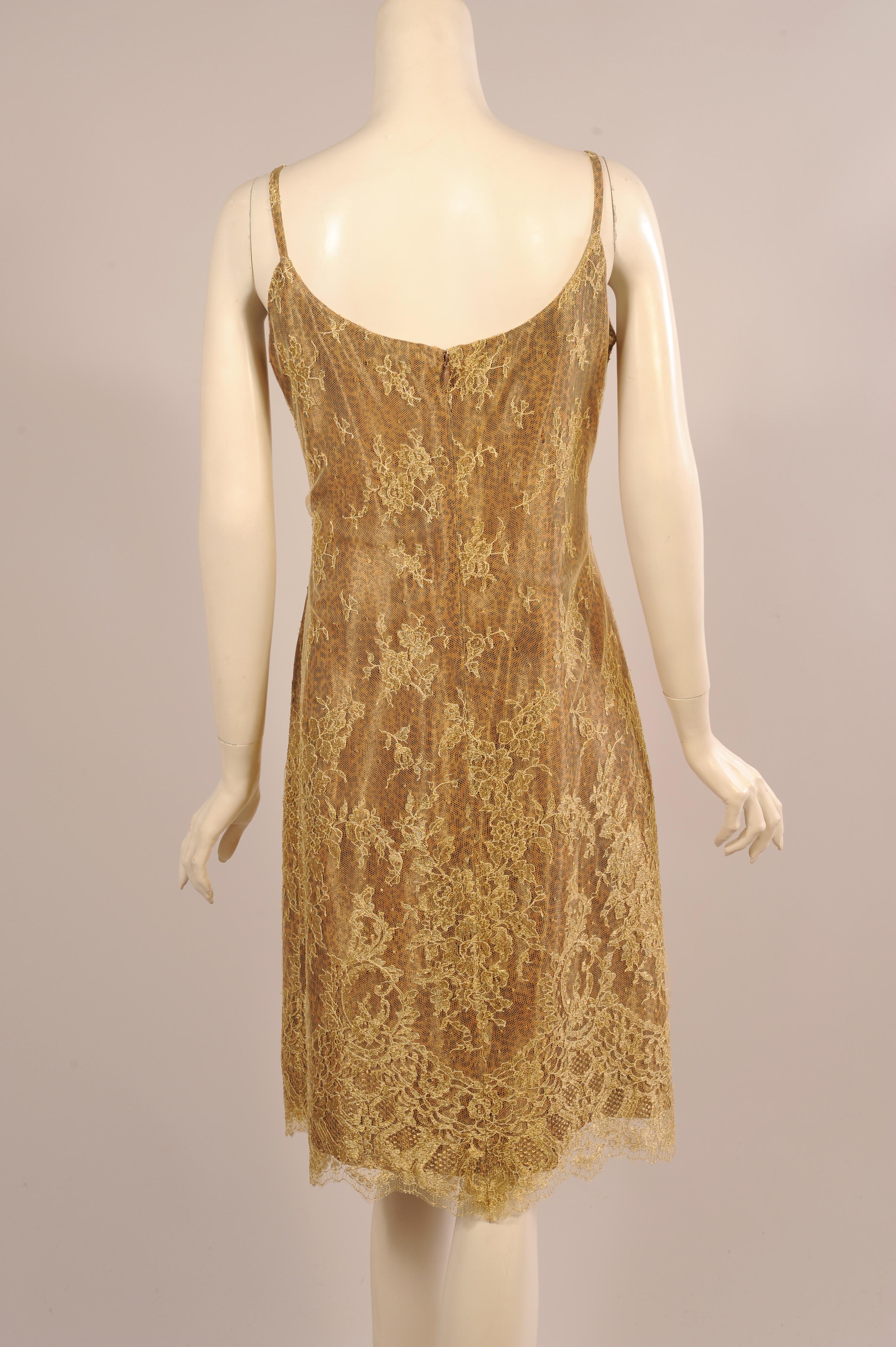 Women's Jean-Louis Scherrer Gold Lace over Leopard Print Dress For Sale