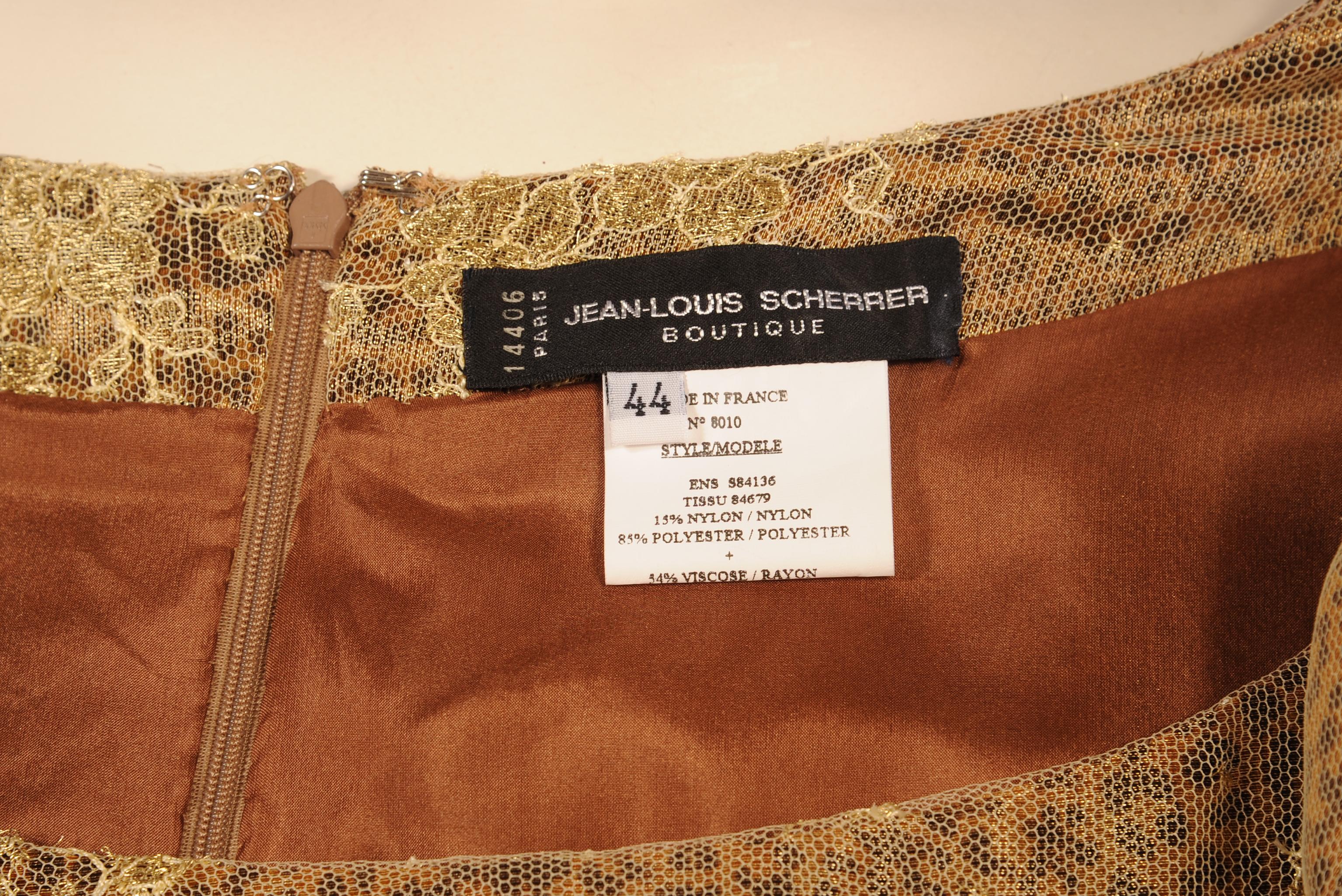 Jean-Louis Scherrer Gold Lace over Leopard Print Dress For Sale 1