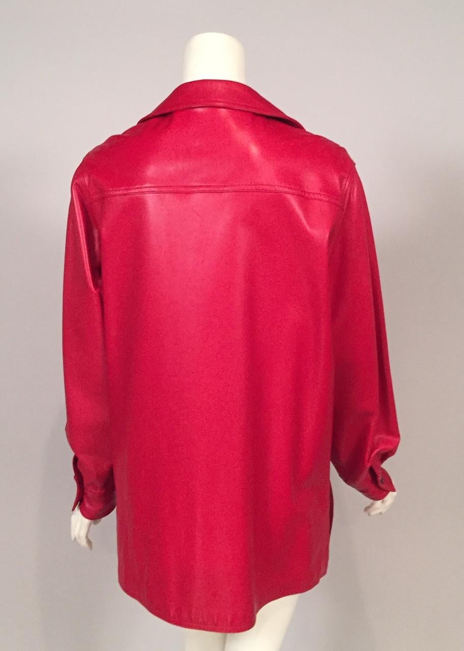 Bill Blass Red Lambskin Shirt or Jacket In Excellent Condition In New Hope, PA