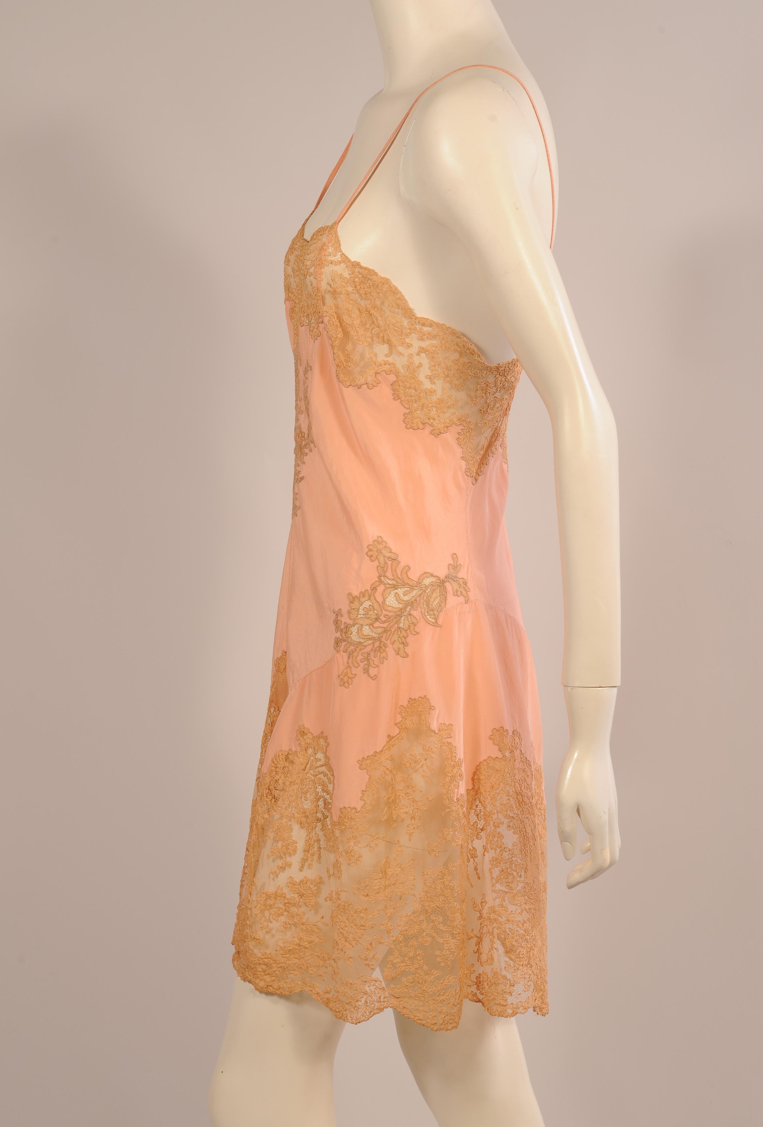 Women's French Handmade Alencon Lace and Silk Slip, 1920s 