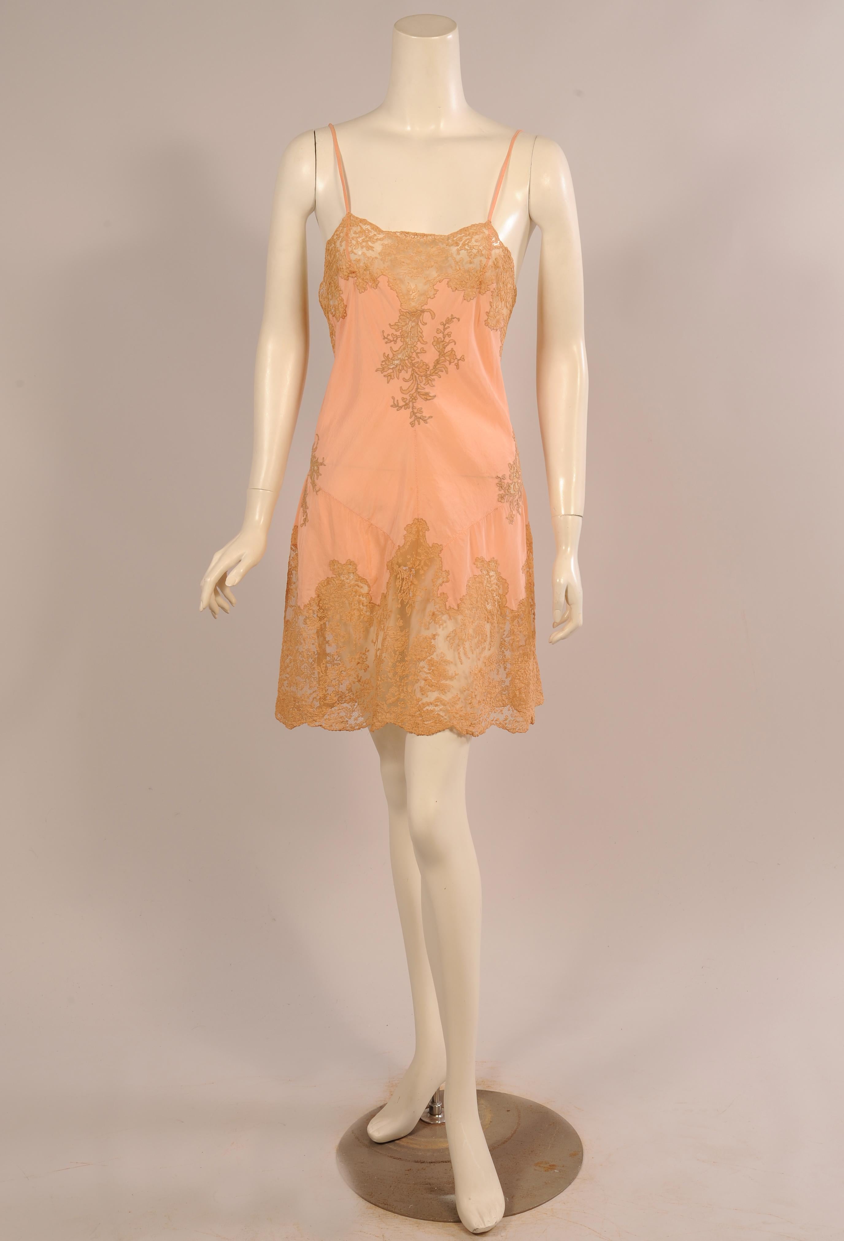 French Handmade Alencon Lace and Silk Slip, 1920s  2