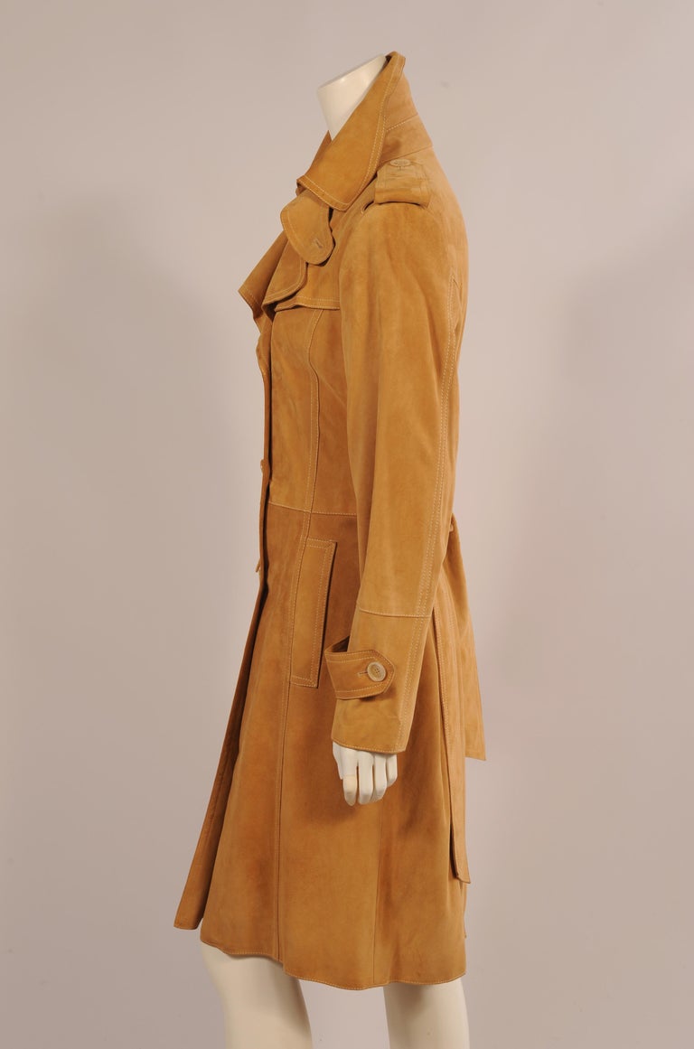 Walter Germany Caramel Colored Butter Soft Suede Trench Coat For Sale at 1stDibs caramel