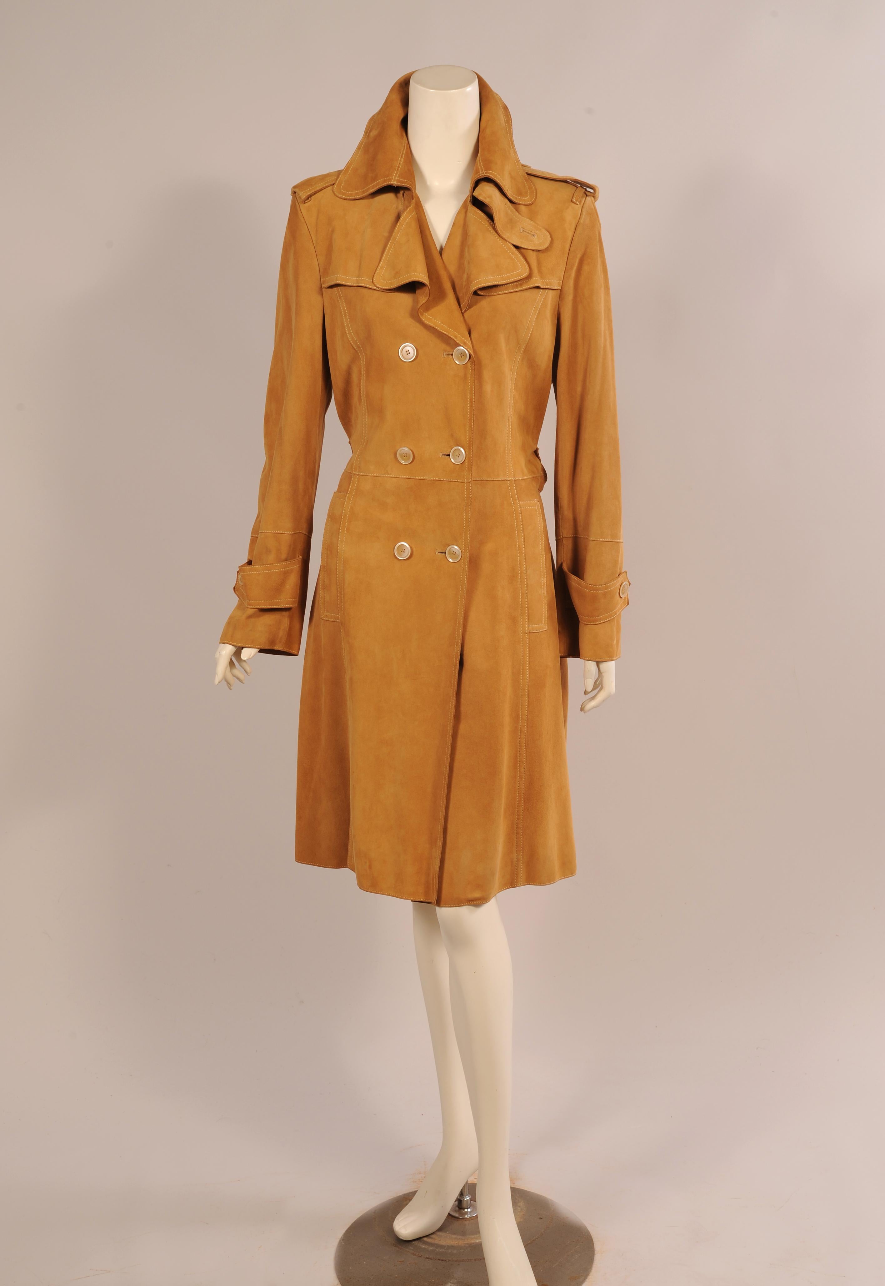 Brown Walter Germany Caramel Colored Butter Soft Suede Trench Coat 