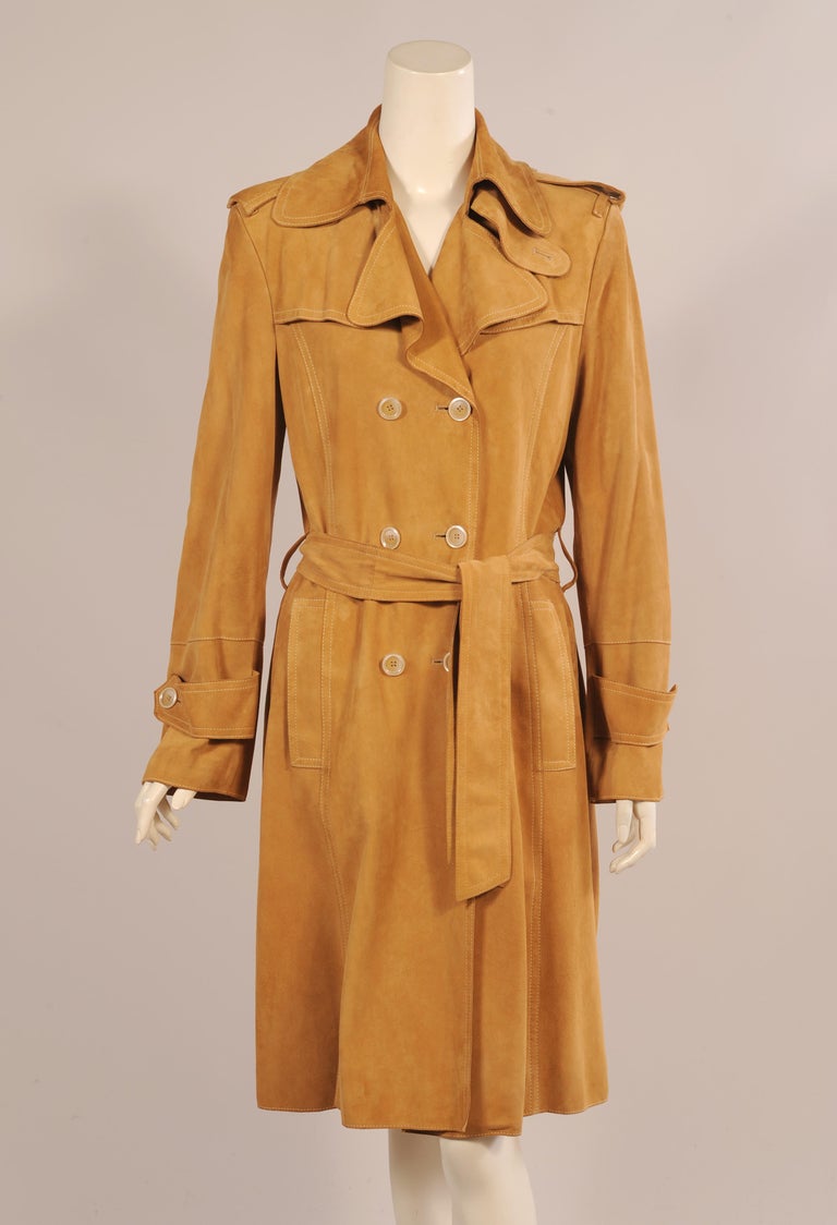 Walter Germany Caramel Colored Butter Soft Suede Trench Coat For Sale at 1stDibs caramel