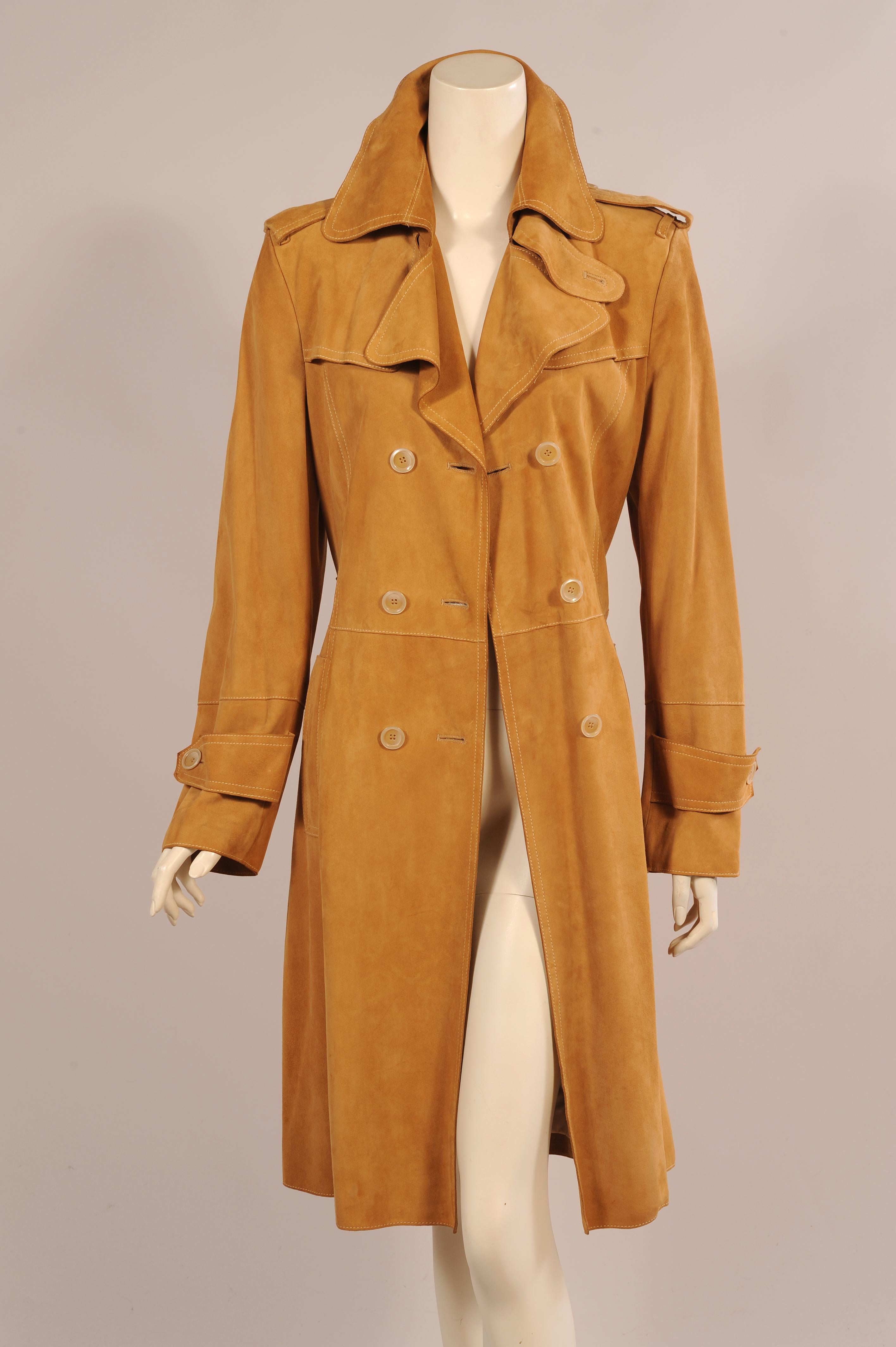 Walter Germany Caramel Colored Butter Soft Suede Trench Coat  In Excellent Condition In New Hope, PA