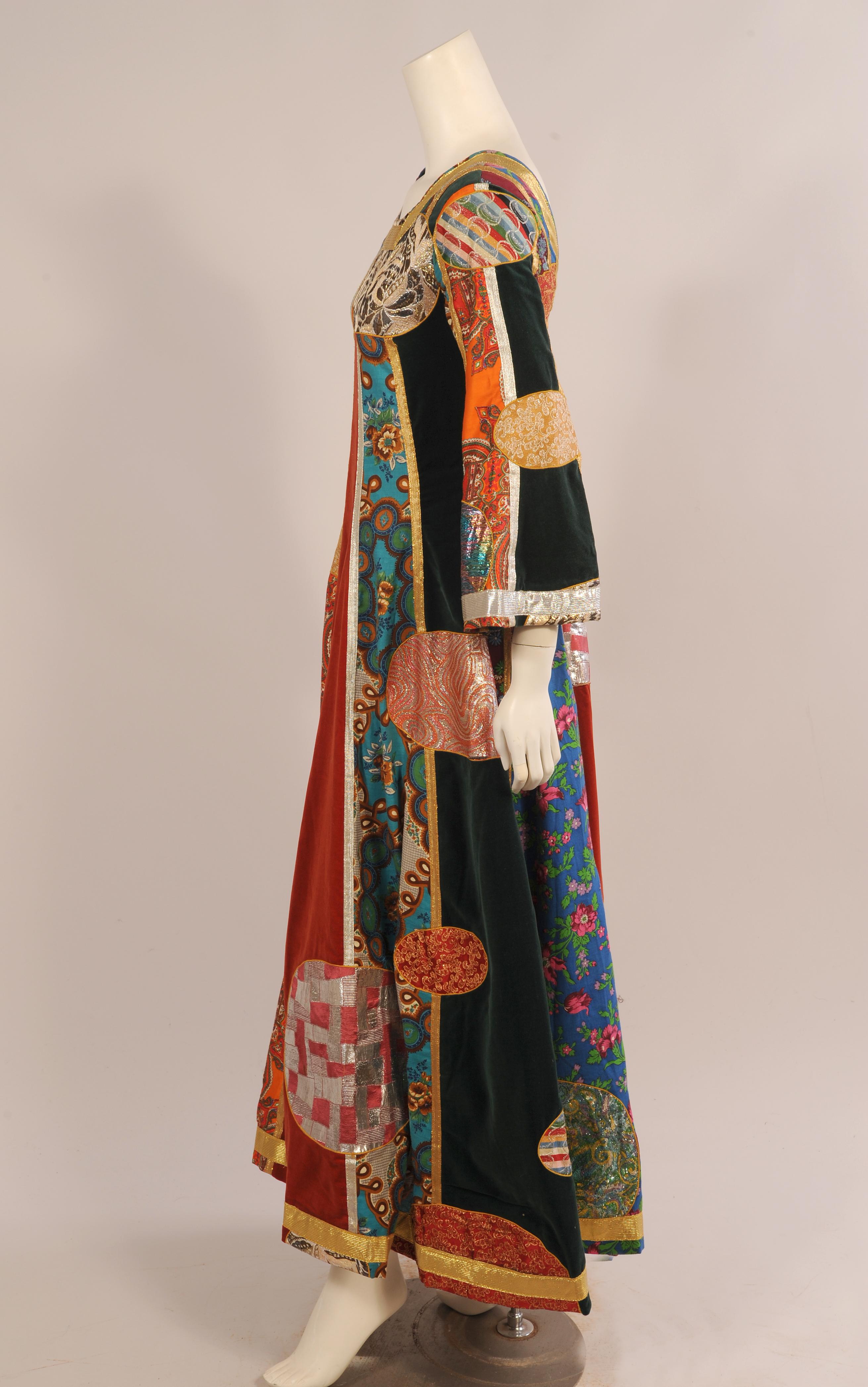 Giorgio di Sant' Angelo designed this colorful patchwork Klimt dress for his second collection in the Fall of 1969. It is thought that the golden patchwork garment seen in Gustav Klimt's painting of Adele Bloch-Bauer was perhaps the inspiration for