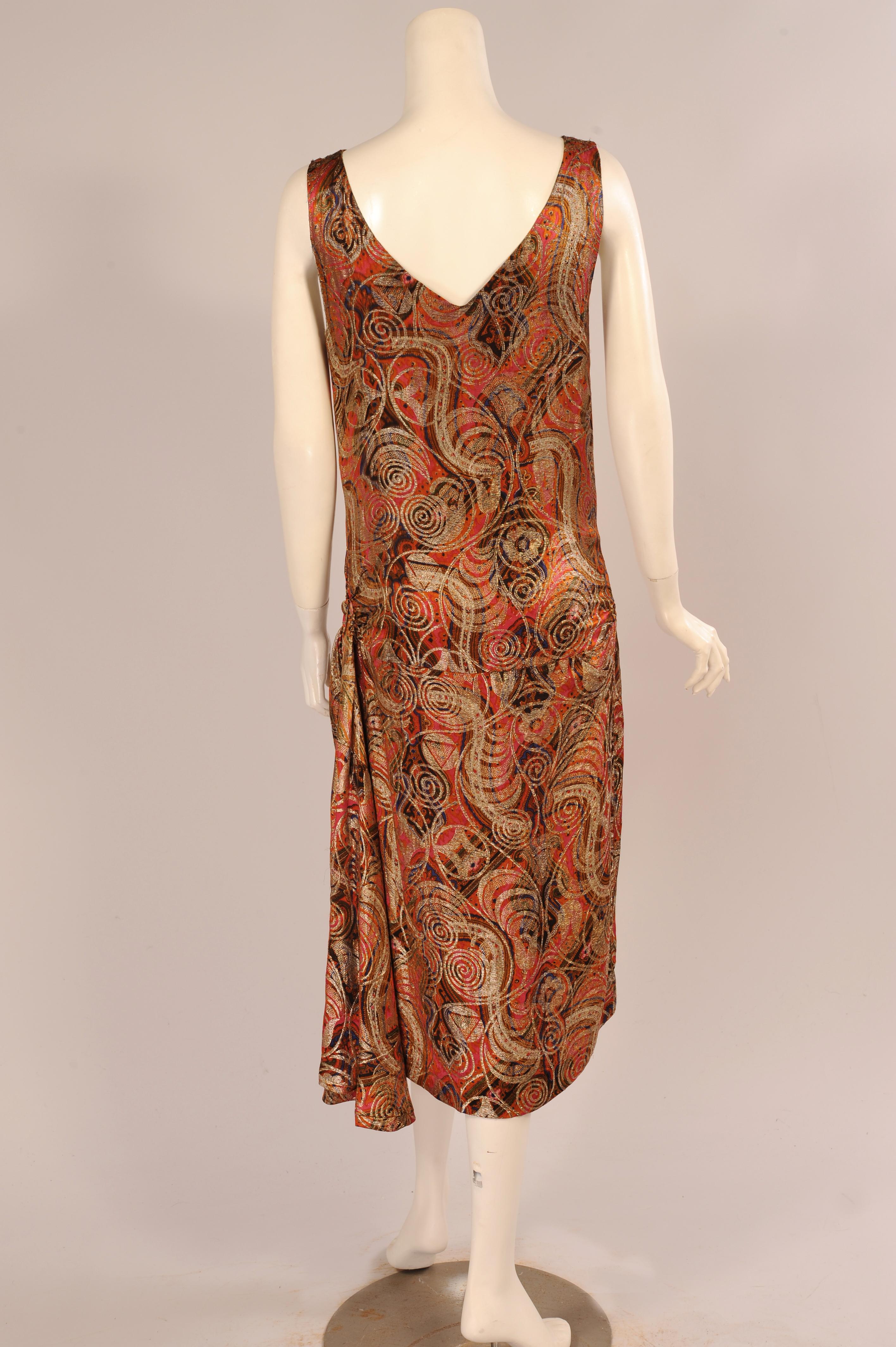 Brown 1920's Gold Lame Paisley Patterned Evening Dress