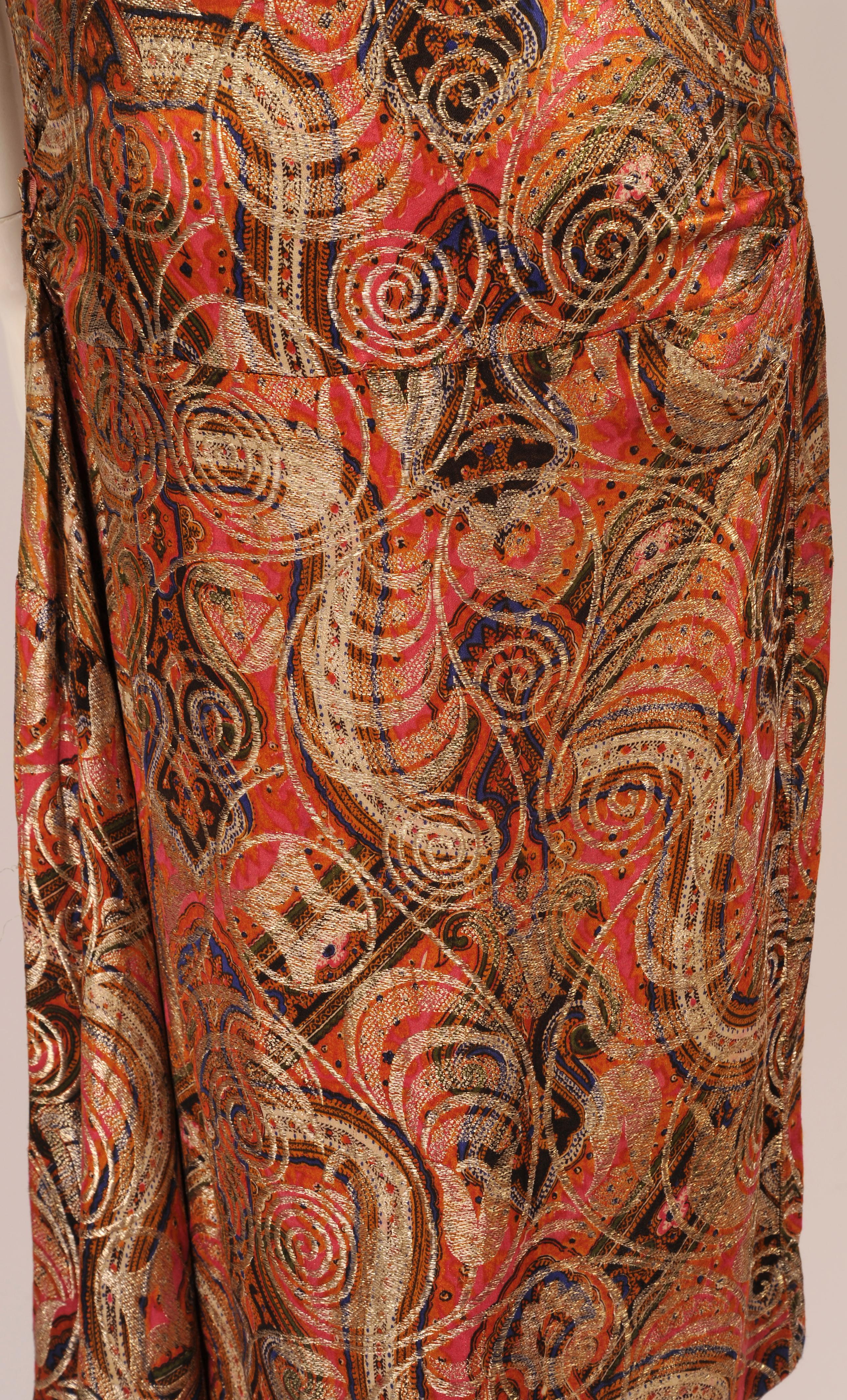 Women's 1920's Gold Lame Paisley Patterned Evening Dress
