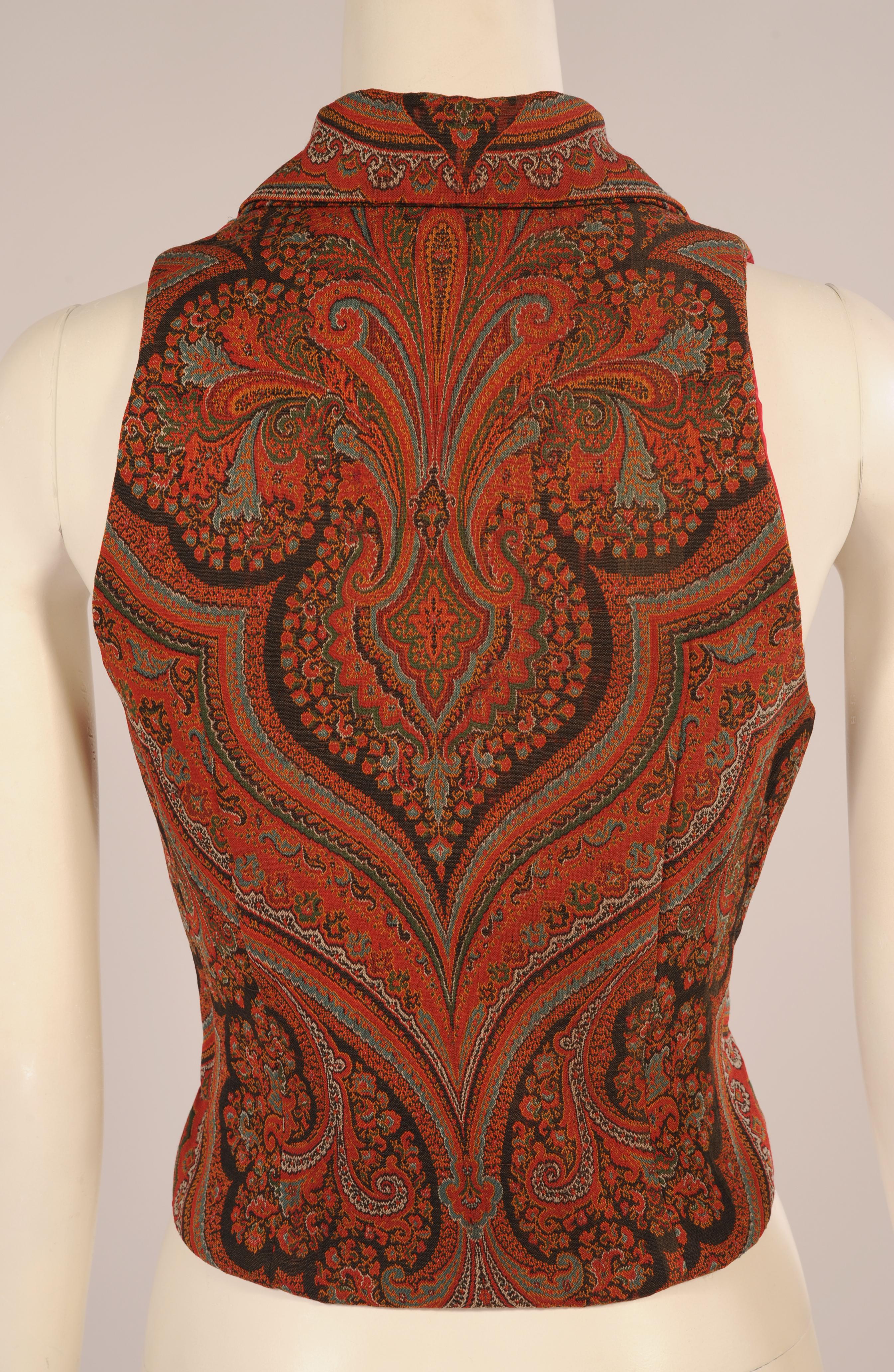 Brown 20th Century Scottish Paisley Vest Made from Antique Handwoven Paisley Shawl