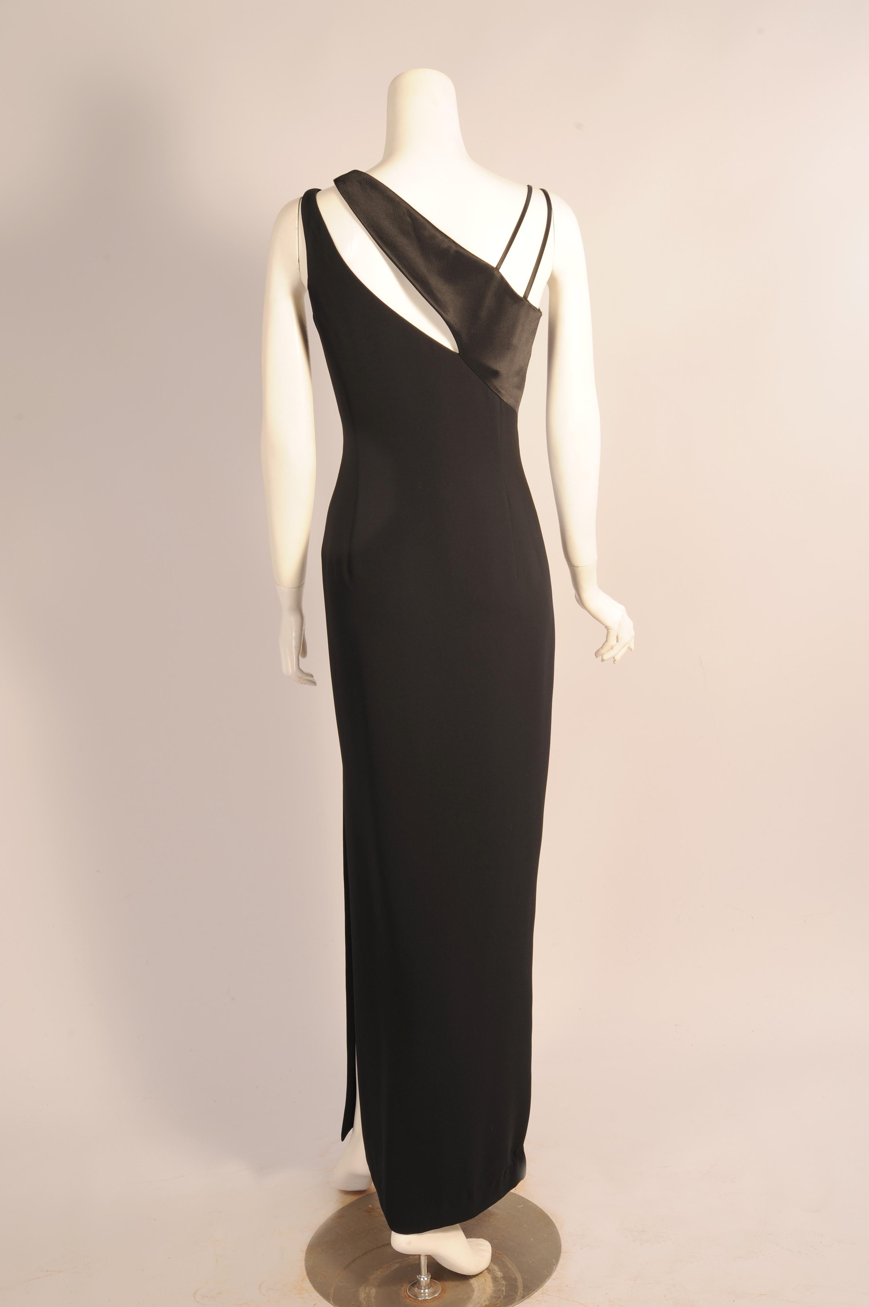 Raffaella Curiel Black Silk Column Evening Gown with Asymmetrical Neckline In Excellent Condition In New Hope, PA