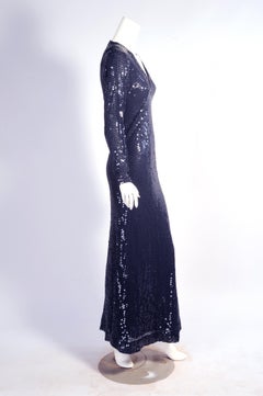 1970's Bill Blass Navy Blue Sequin Evening Gown