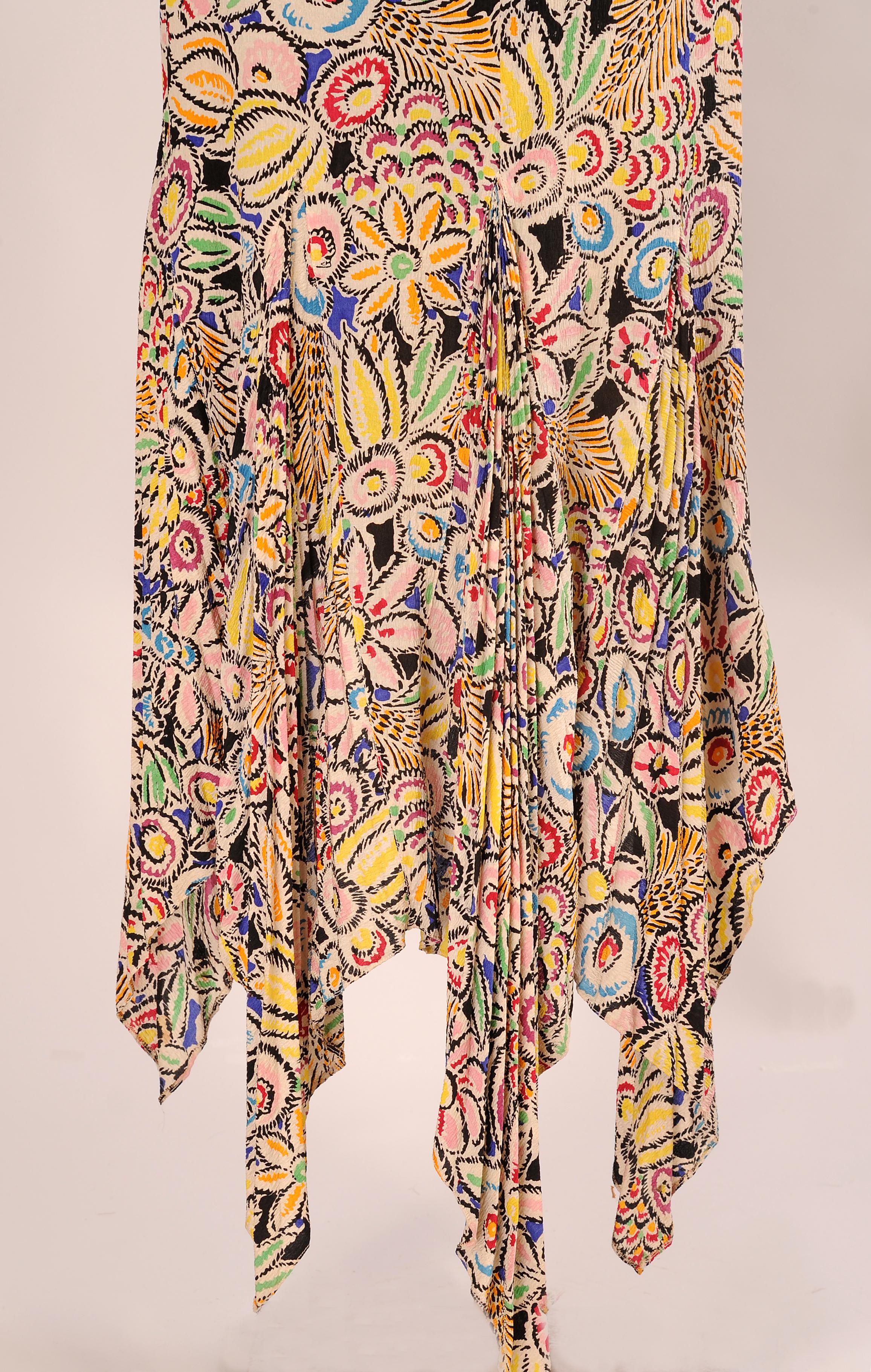 1930's Art Deco Vibrant Floral Print Sleeveless Silk Dress and Matching Bolero 3