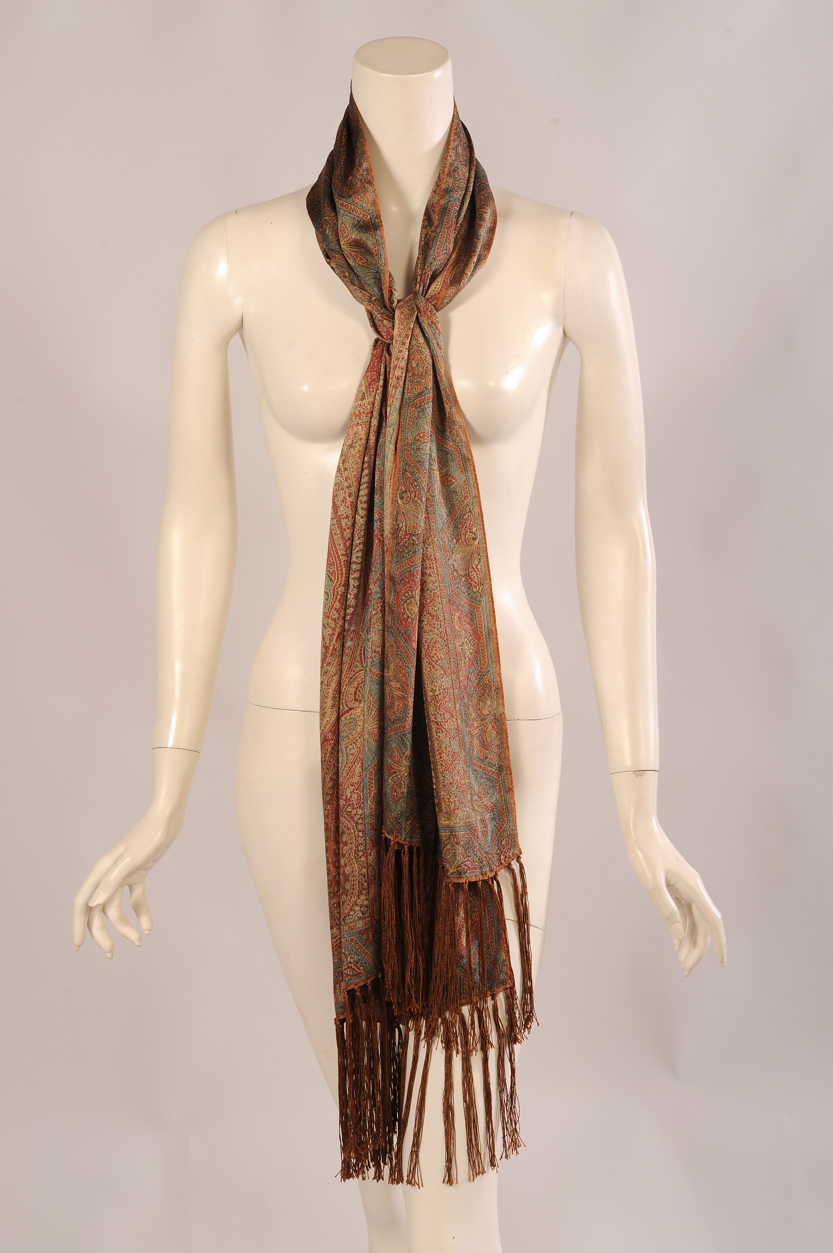 Brown Ralph Lauren Collection Silk Paisley Shawl with Fringe in Original Box