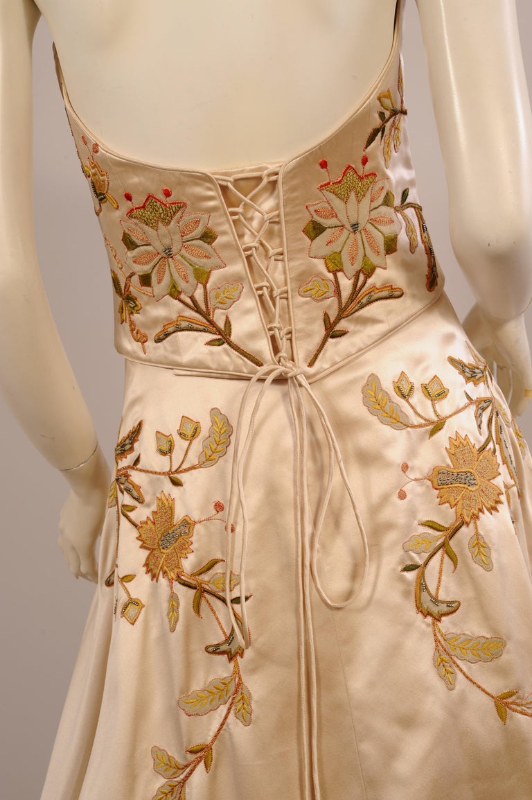 Eavis and Brown Beaded Embroidered and Appliqued Cream Silk Satin Two ...