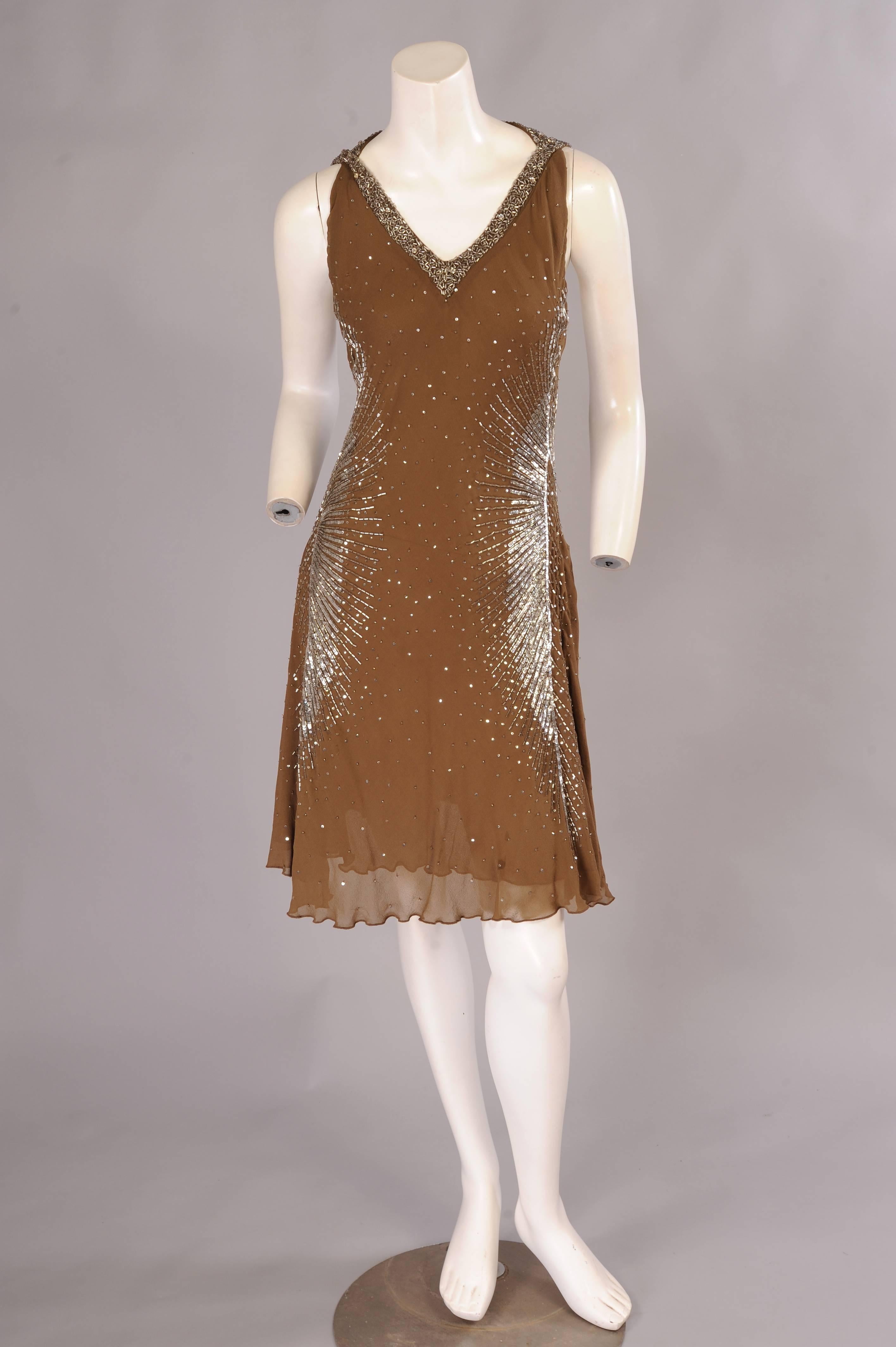 Cavalli Sexy Hand Beaded Mocha Colored Silk Halter Dress In Excellent Condition In New Hope, PA