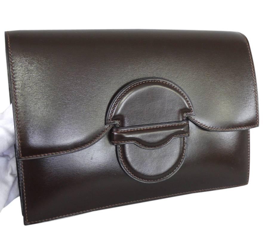 Vintage Hermes Brown Box Calf Clutch Bag 1980s 3