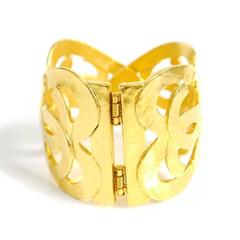 Vintage Chanel Heart Motif Gold Cuff Bracelet, Bangle