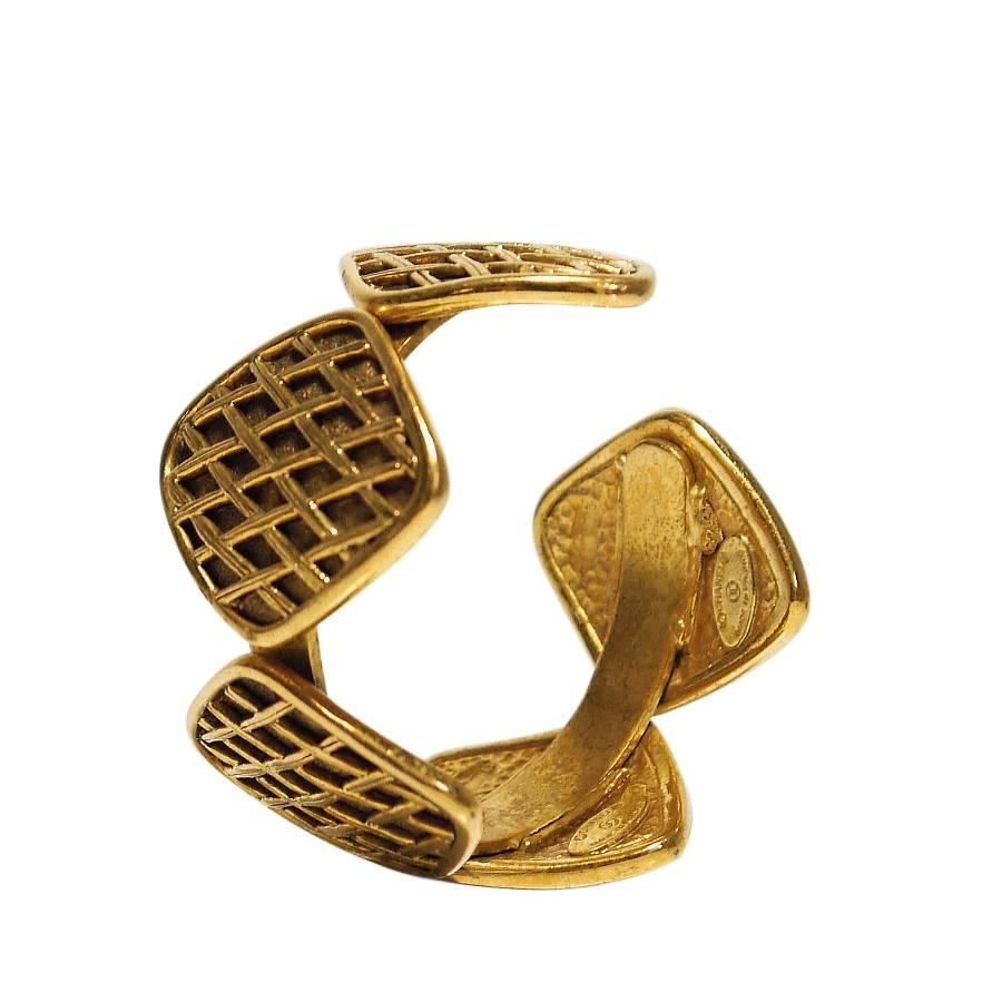 Vintage Chanel Gold Open Cuff Bracelet Bangle For Sale 2