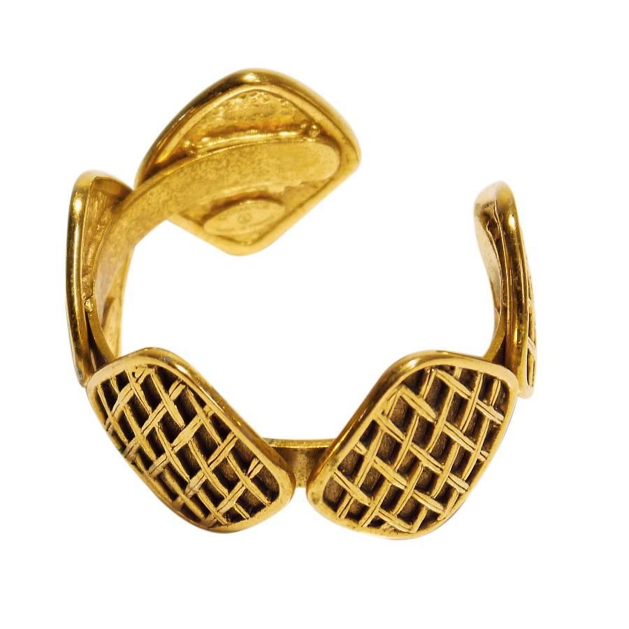 Vintage Chanel Gold Open Cuff Bracelet Bangle For Sale 3