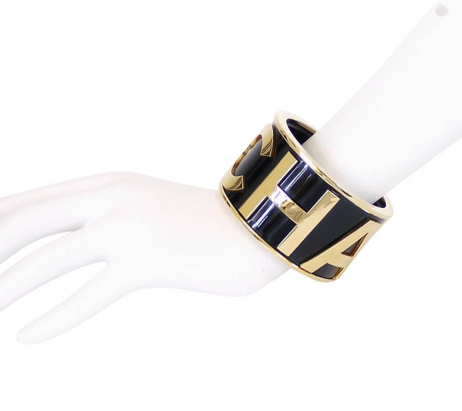 Vintage Chanel Letter Logo Wide Cuff Bracelet, Rare In Excellent Condition For Sale In Hiroshima City, JP