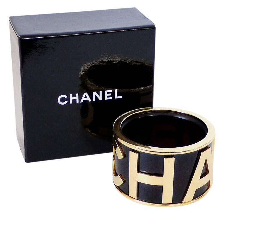 Women's or Men's Vintage Chanel Letter Logo Wide Cuff Bracelet, Rare For Sale