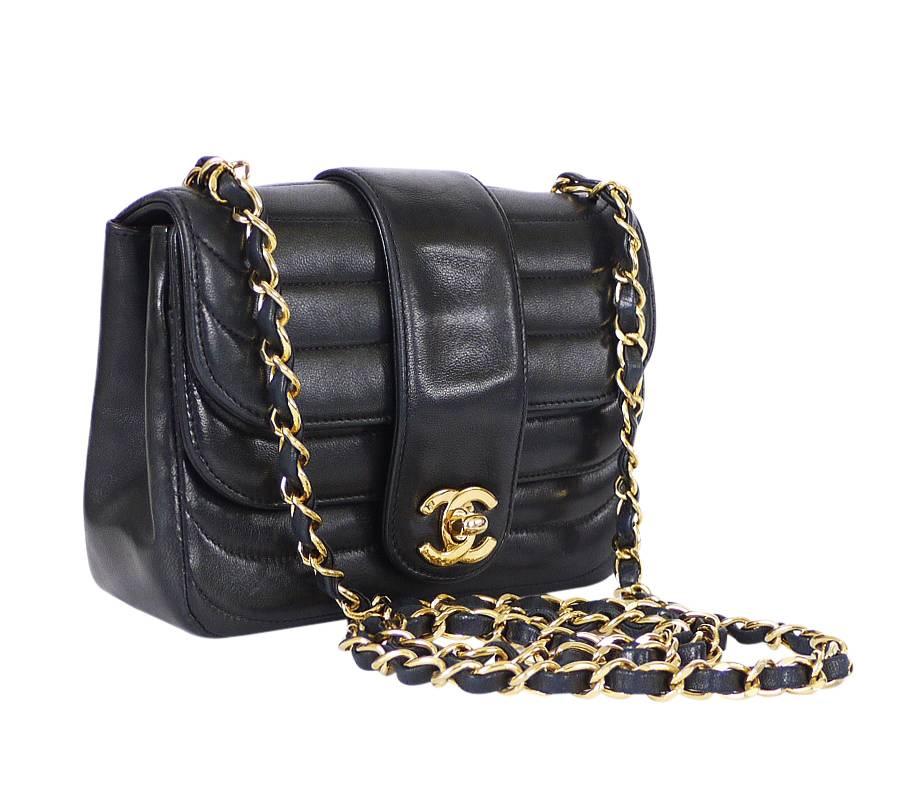 Vintage Chanel Black Lambskin Mini Classic Bag Rare In Excellent Condition In Hiroshima City, JP