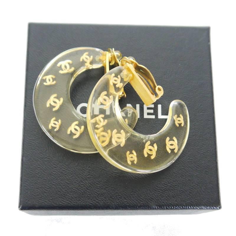 Women's Vintage Chanel CC Logo Plastic Big Earrings Rare