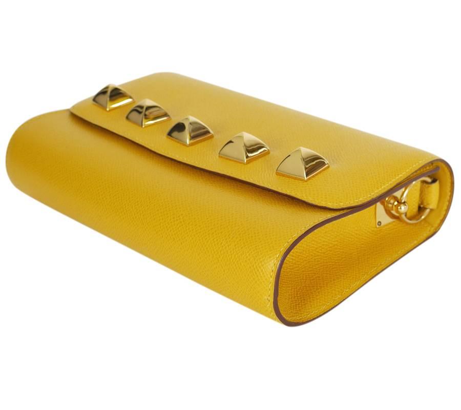 Rare Vintage Hermes Medor 2way Clutch Shoulder Bag Yellow  2