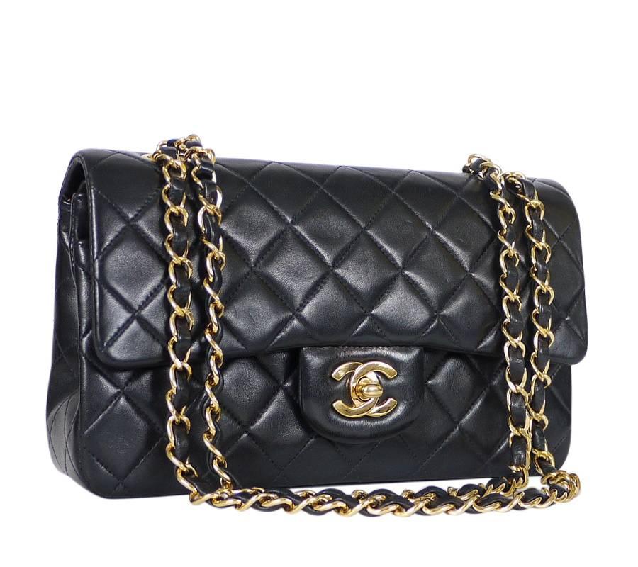 Chanel Black Lambskin 2.55 Double Flap Classic 23cm In Excellent Condition In Hiroshima City, JP