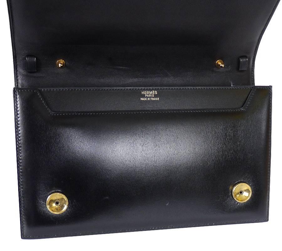 Vintage Hermes Black Box Calf Annie 2way Shoulder Clutch Bag 1980s 3