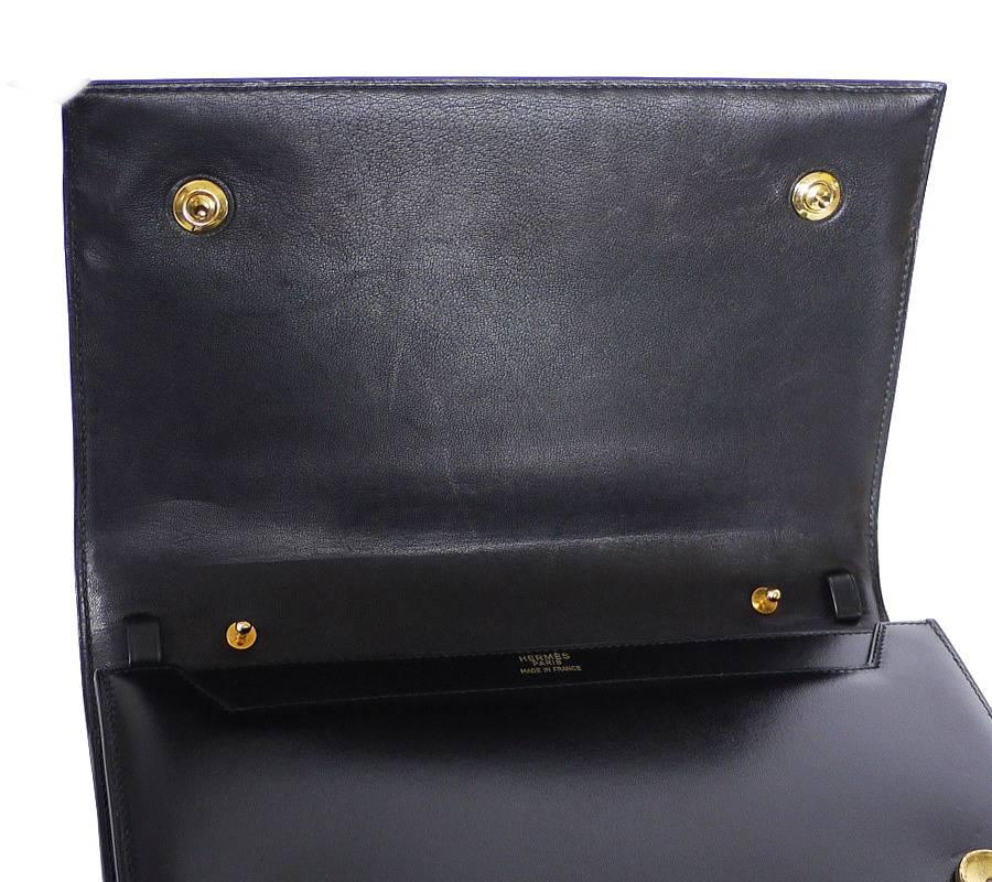 Vintage Hermes Black Box Calf Annie 2way Shoulder Clutch Bag 1980s 4