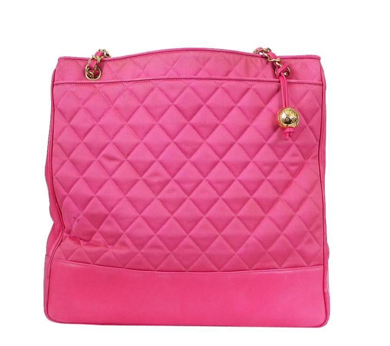 Vintage Chanel Hot Pink Large Shopping Tote Bag For Sale at 1stdibs