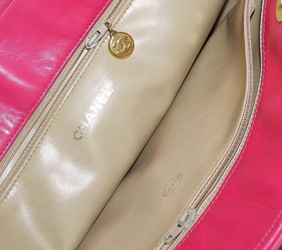 Vintage Chanel Hot Pink Large Shopping Tote Bag For Sale 2