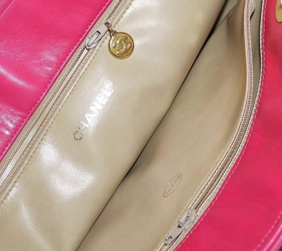 Vintage Chanel Hot Pink Large Shopping Tote Bag For Sale 2