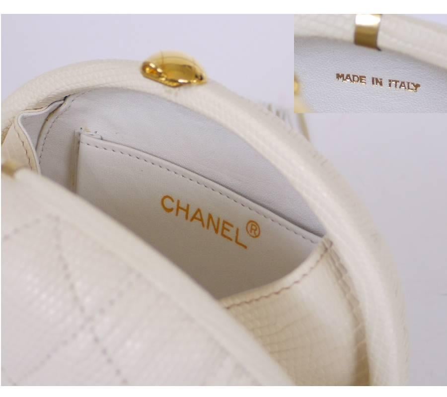 1980s Chanel White Lizard Skin Half Moon Long Tassel Clutch Bag Rare  For Sale 1