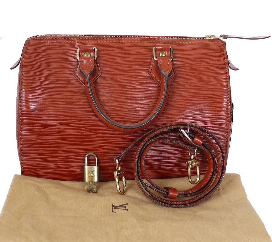 Louis Vuitton Brown Epi Speedy 25 With Strap For Sale at 1stdibs