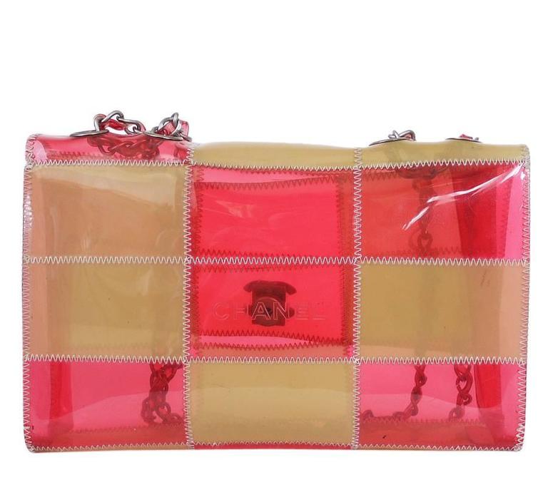 Chanel Patchwork Quilt 2 55 Classic Flap Bag Pink At 1stdibs Chanel Patchwork Quilt Plastic Chain Flap Bag In Excellent Condition Vinyl