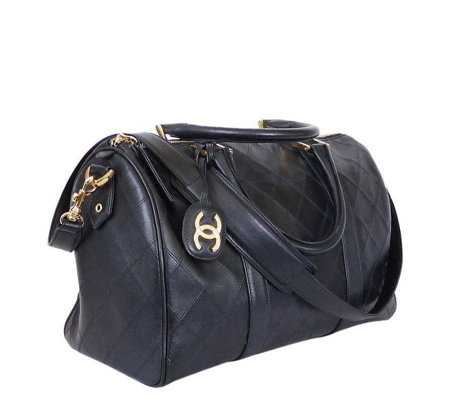 Women's Vintage Chanel Lambskin Flat Quilt Speedy Duffle, Carry On Bag