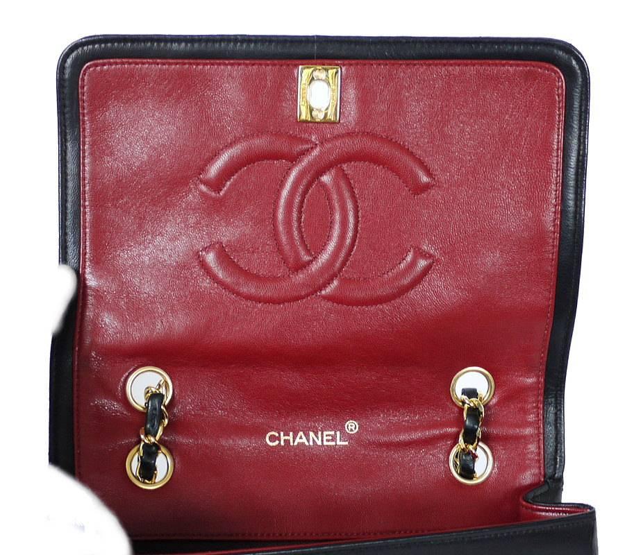 Vintage Chanel Classic Flap Shoulder Bag Black 1890s 1