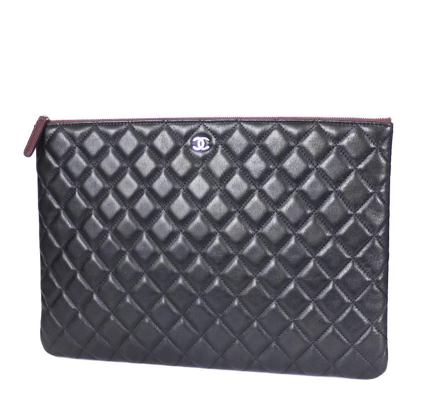 Chanel Black Lambskin Over-sized Clutch Bag, Zippy Pouch XL In Excellent Condition In Hiroshima City, JP